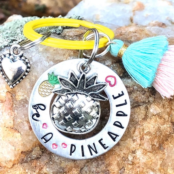 Be a Pineapple - Pineapple Keychain - Hand Stamped Keychain - Pineapple Gifts - Picture 2 of 3